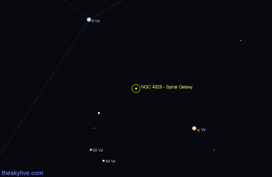 Finder chart NGC 4928 - Spiral Galaxy in Virgo star