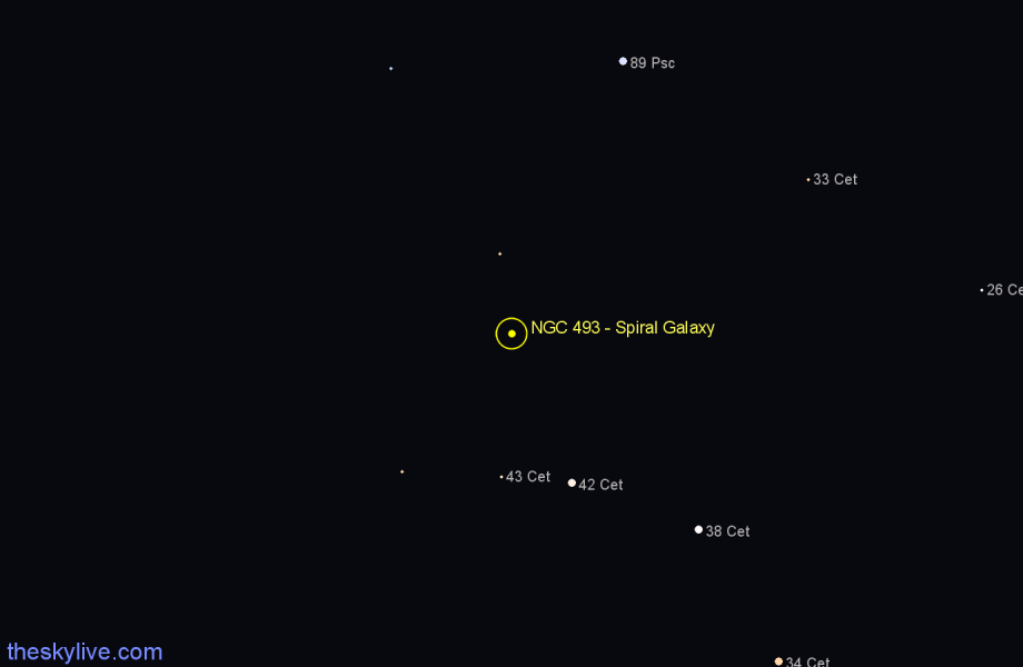 Finder chart NGC 493 - Spiral Galaxy in Cetus star