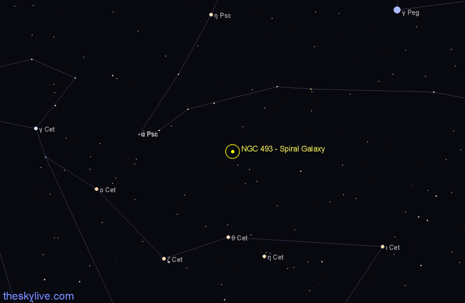 Finder chart NGC 493 - Spiral Galaxy in Cetus star