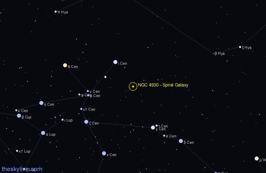 Finder chart NGC 4930 - Spiral Galaxy in Centaurus star