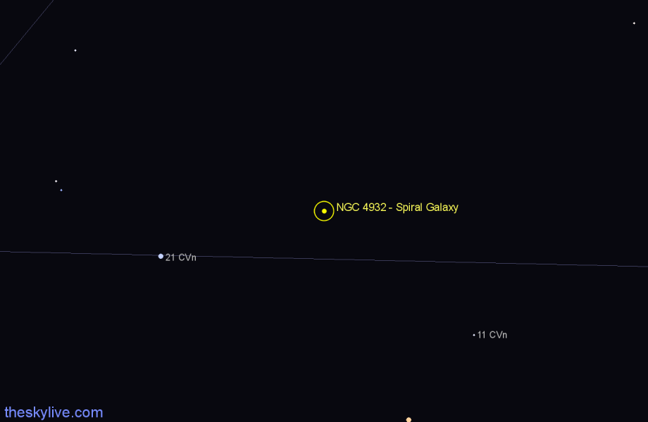 Finder chart NGC 4932 - Spiral Galaxy in Canes Venatici star