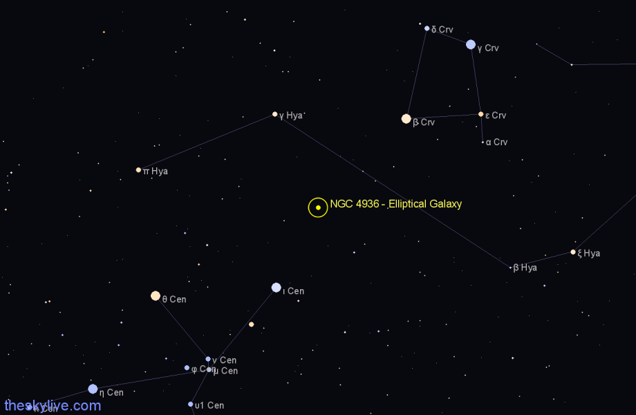 Finder chart NGC 4936 - Elliptical Galaxy in Centaurus star