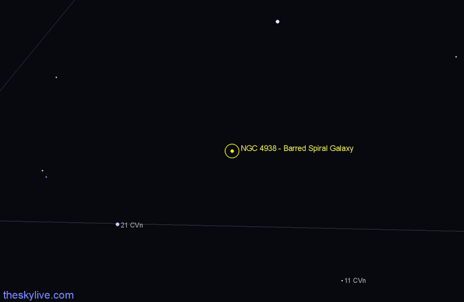 Finder chart NGC 4938 - Barred Spiral Galaxy in Canes Venatici star