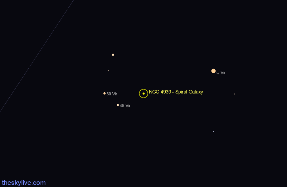 Finder chart NGC 4939 - Spiral Galaxy in Virgo star