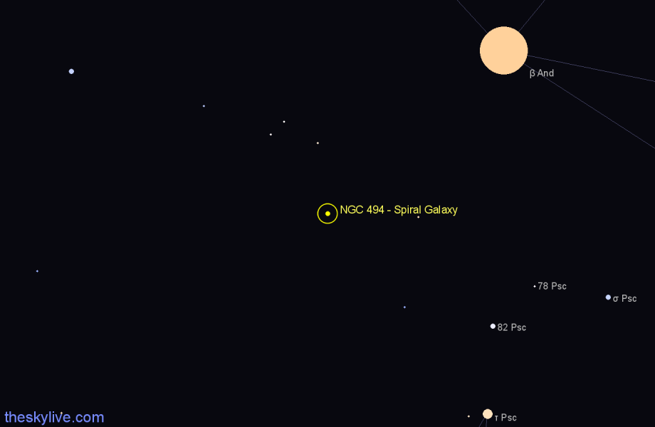 Finder chart NGC 494 - Spiral Galaxy in Pisces star
