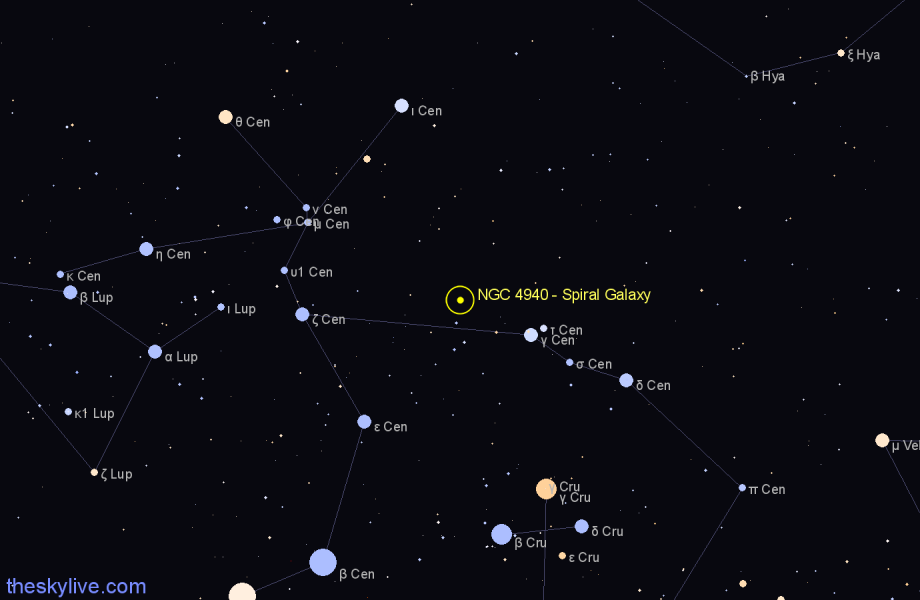 Finder chart NGC 4940 - Spiral Galaxy in Centaurus star