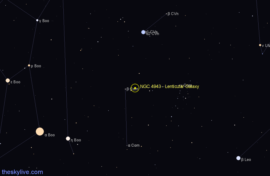 Finder chart NGC 4943 - Lenticular Galaxy in Coma Berenices star