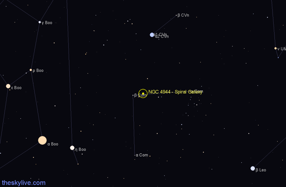 Finder chart NGC 4944 - Spiral Galaxy in Coma Berenices star