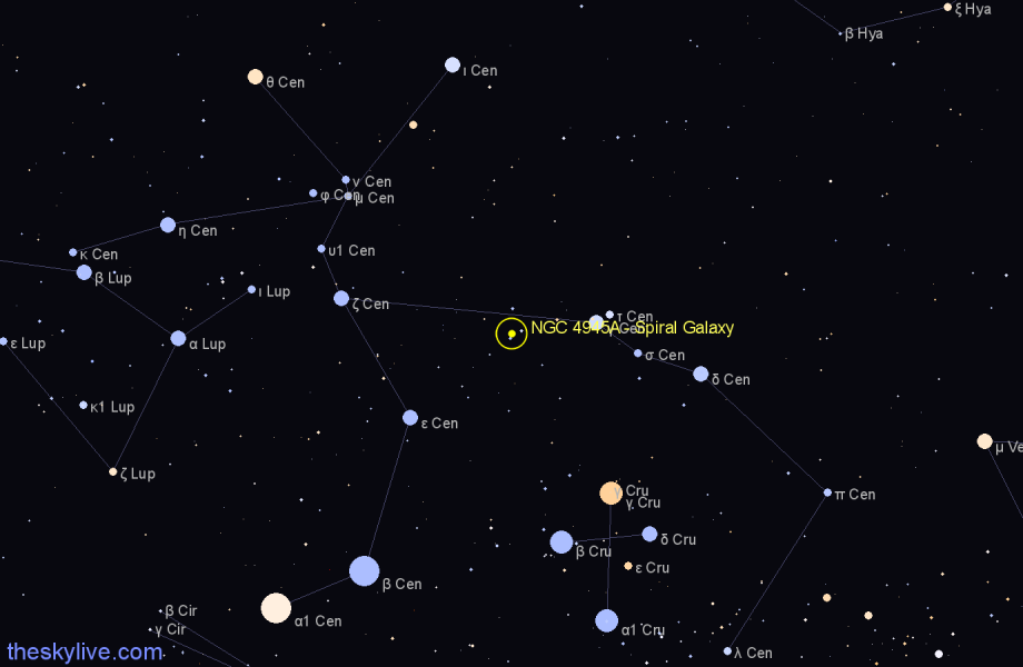 Finder chart NGC 4945A - Spiral Galaxy in Centaurus star