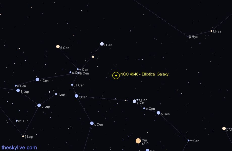 Finder chart NGC 4946 - Elliptical Galaxy in Centaurus star