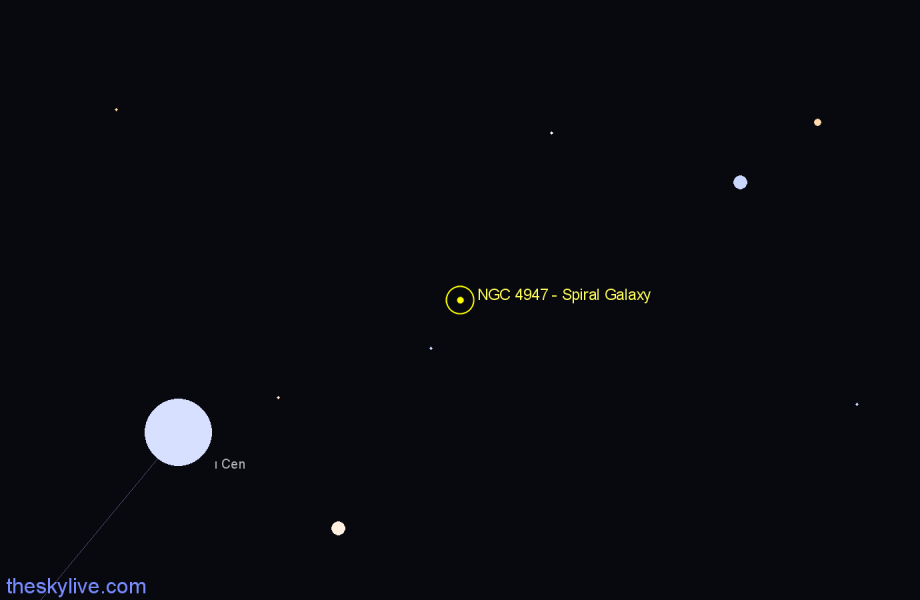 Finder chart NGC 4947 - Spiral Galaxy in Centaurus star
