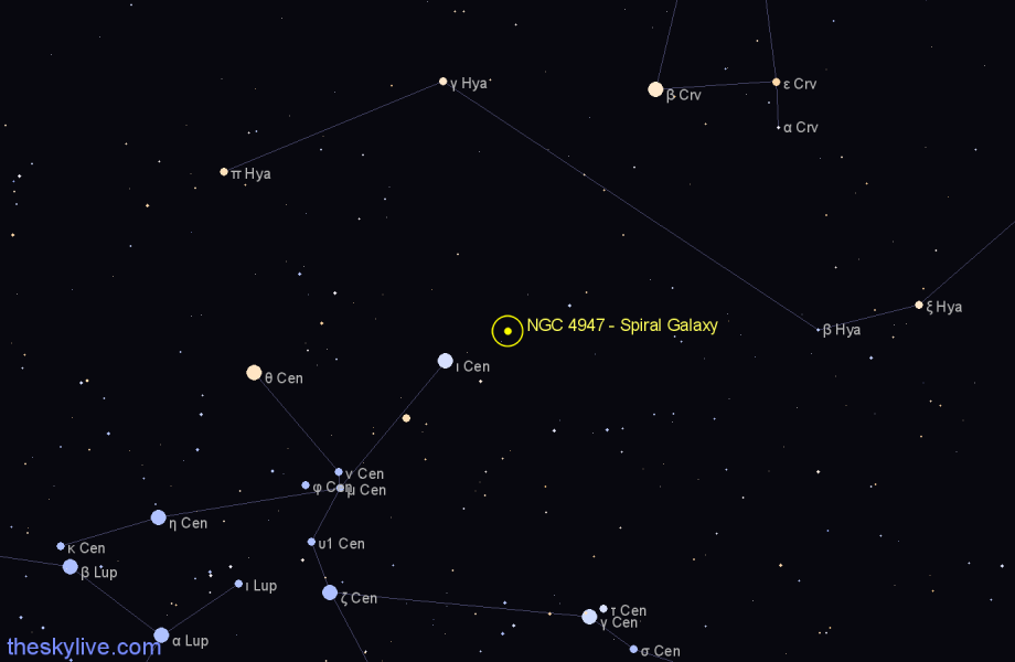 Finder chart NGC 4947 - Spiral Galaxy in Centaurus star