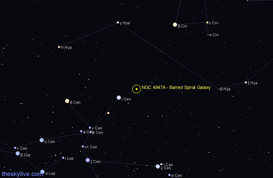 Finder chart NGC 4947A - Barred Spiral Galaxy in Centaurus star