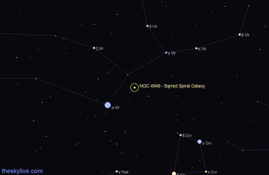 Finder chart NGC 4948 - Barred Spiral Galaxy in Virgo star