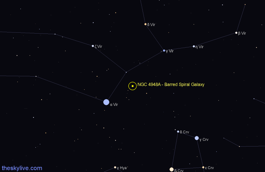 Finder chart NGC 4948A - Barred Spiral Galaxy in Virgo star