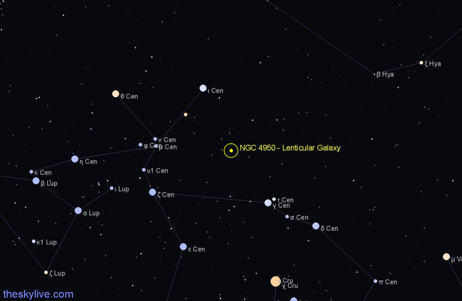 Finder chart NGC 4950 - Lenticular Galaxy in Centaurus star
