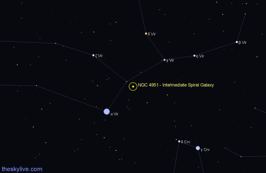 Finder chart NGC 4951 - Intermediate Spiral Galaxy in Virgo star