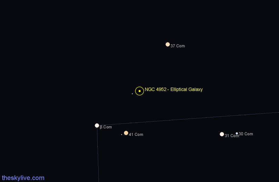 Finder chart NGC 4952 - Elliptical Galaxy in Coma Berenices star