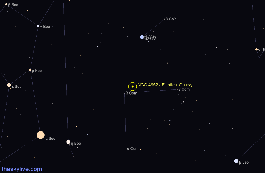 Finder chart NGC 4952 - Elliptical Galaxy in Coma Berenices star