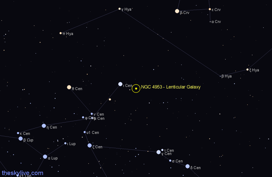 Finder chart NGC 4953 - Lenticular Galaxy in Centaurus star