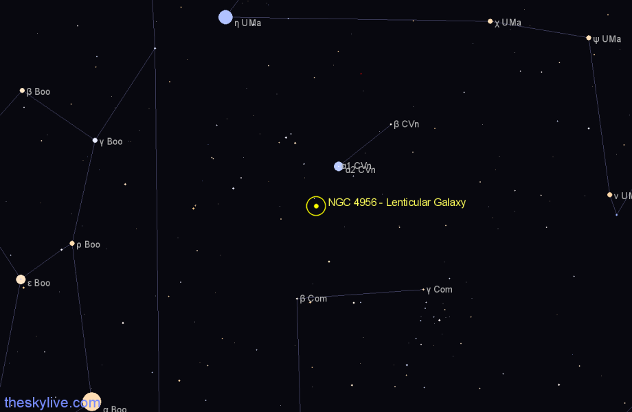 Finder chart NGC 4956 - Lenticular Galaxy in Canes Venatici star