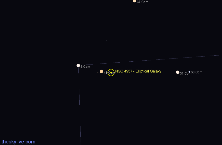 Finder chart NGC 4957 - Elliptical Galaxy in Coma Berenices star