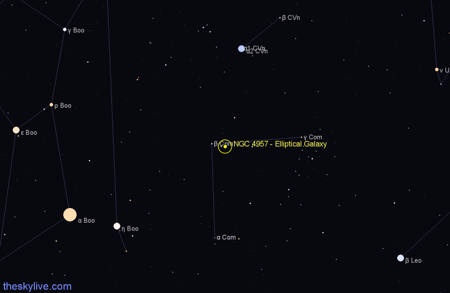 Finder chart NGC 4957 - Elliptical Galaxy in Coma Berenices star