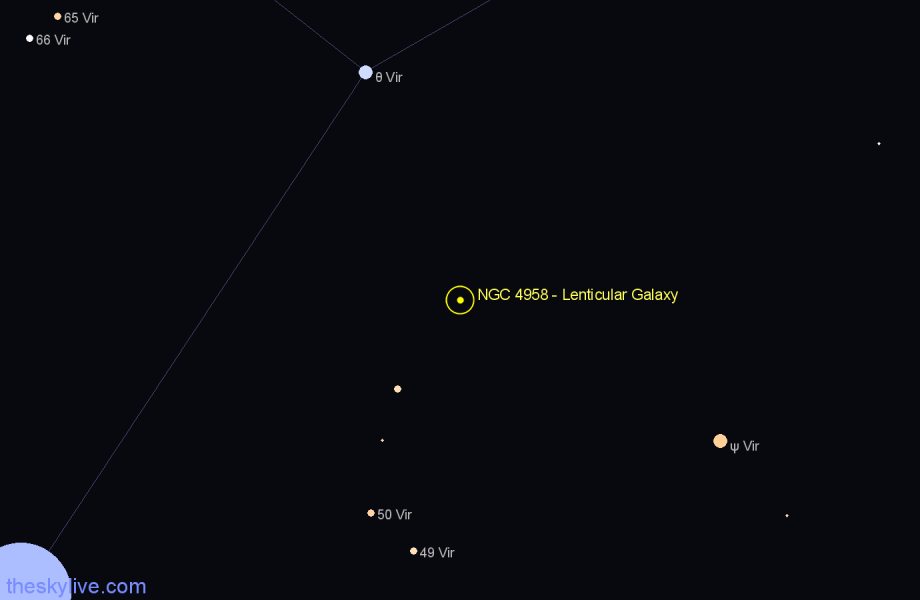 Finder chart NGC 4958 - Lenticular Galaxy in Virgo star