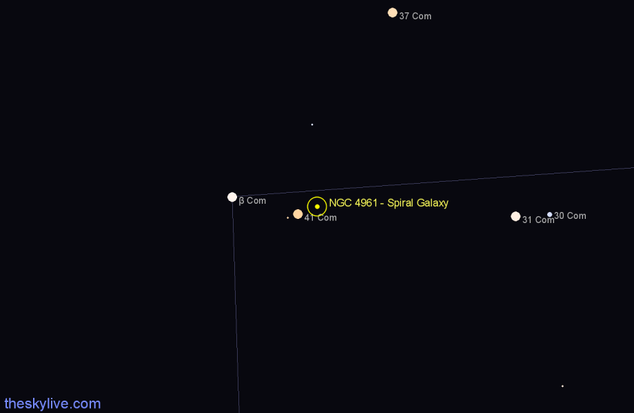 Finder chart NGC 4961 - Spiral Galaxy in Coma Berenices star