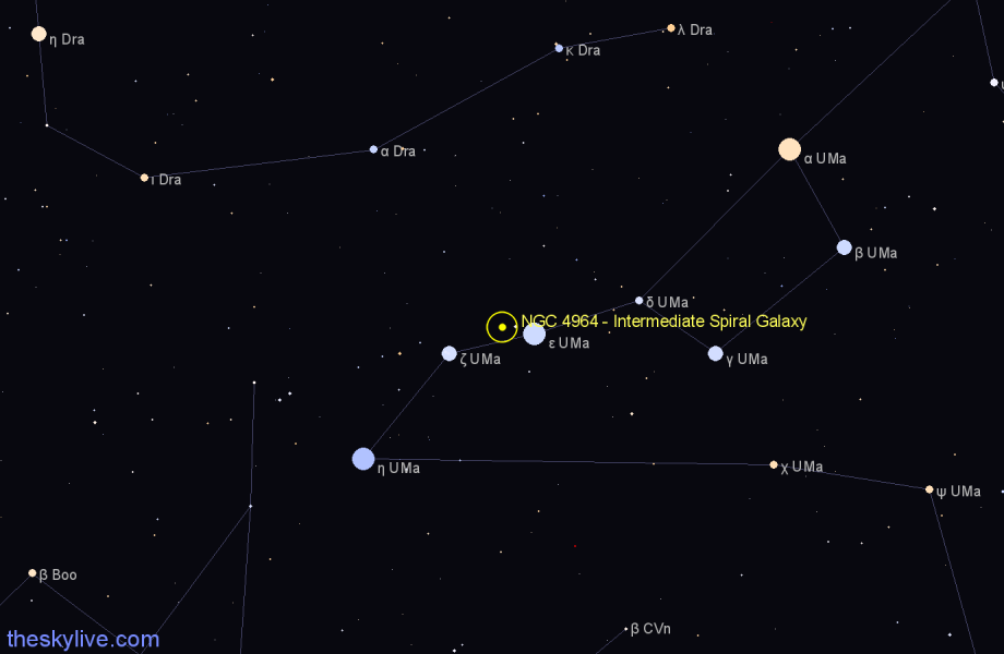 Finder chart NGC 4964 - Intermediate Spiral Galaxy in Ursa Major star