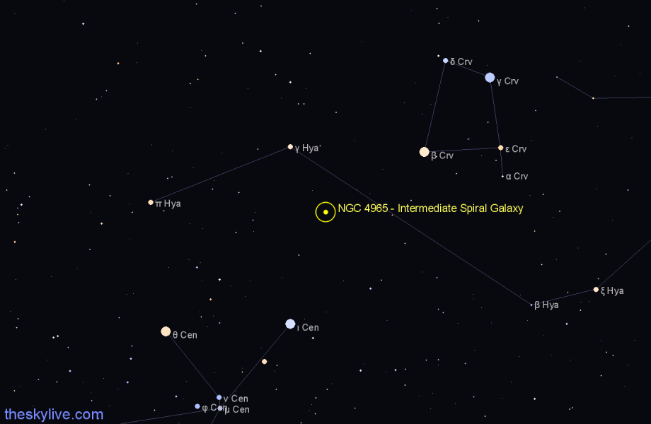 Finder chart NGC 4965 - Intermediate Spiral Galaxy in Hydra star