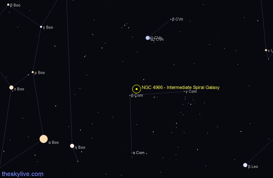 Finder chart NGC 4966 - Intermediate Spiral Galaxy in Coma Berenices star