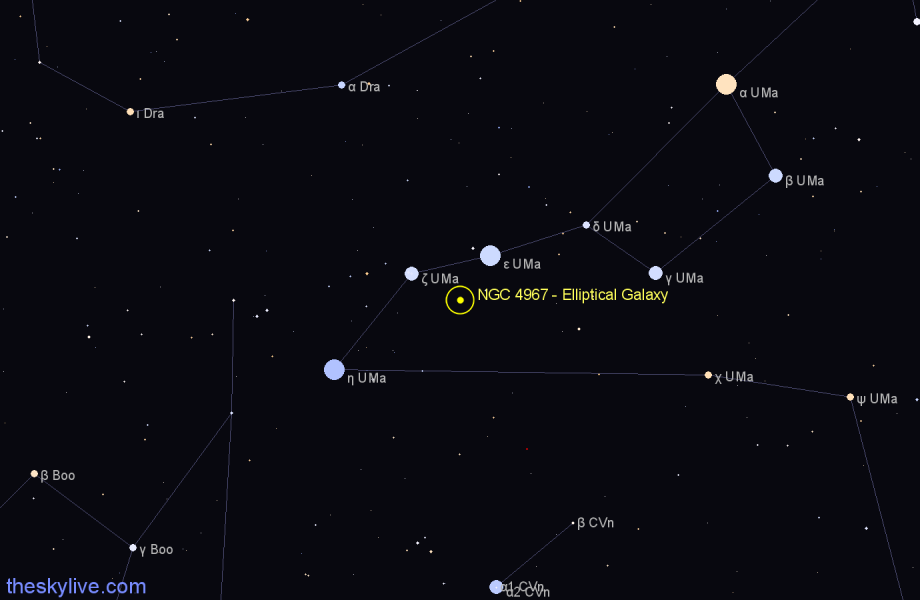 Finder chart NGC 4967 - Elliptical Galaxy in Ursa Major star