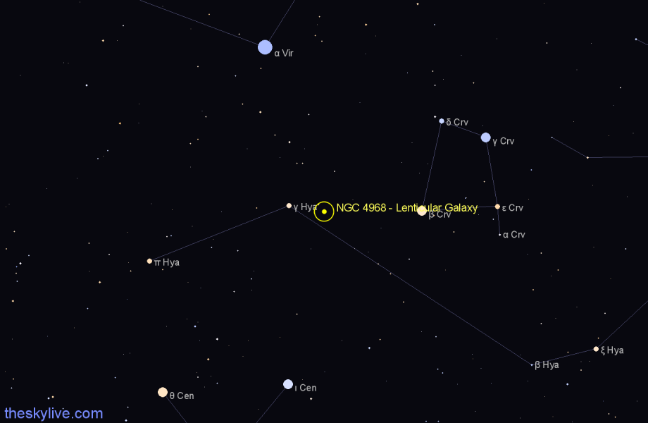 Finder chart NGC 4968 - Lenticular Galaxy in Hydra star