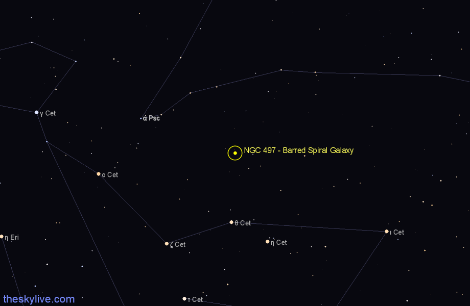 Finder chart NGC 497 - Barred Spiral Galaxy in Cetus star