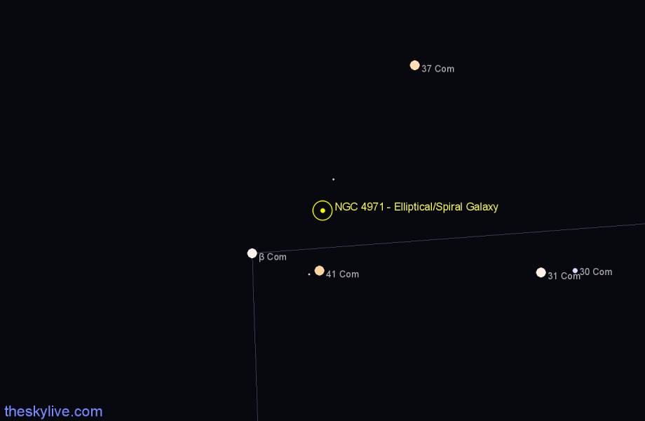 Finder chart NGC 4971 - Elliptical/Spiral Galaxy in Coma Berenices star