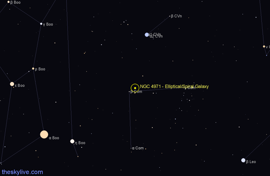 Finder chart NGC 4971 - Elliptical/Spiral Galaxy in Coma Berenices star