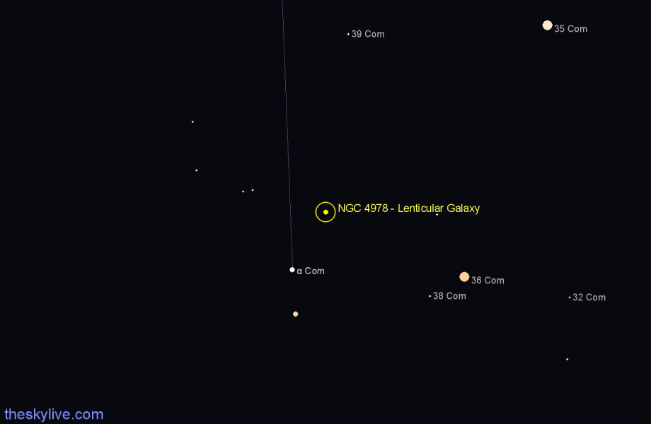 Finder chart NGC 4978 - Lenticular Galaxy in Coma Berenices star