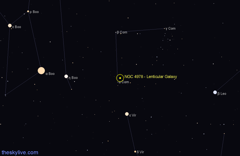 Finder chart NGC 4978 - Lenticular Galaxy in Coma Berenices star