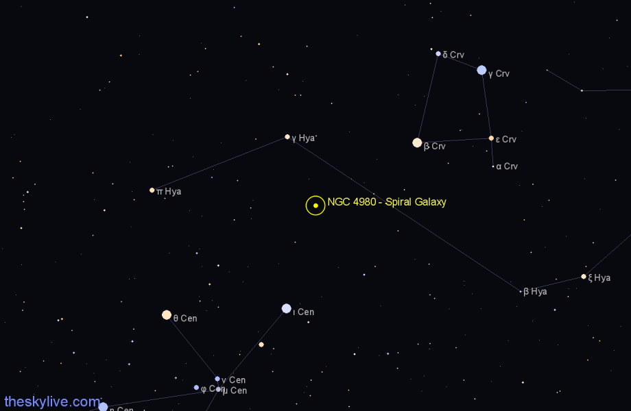 Finder chart NGC 4980 - Spiral Galaxy in Hydra star