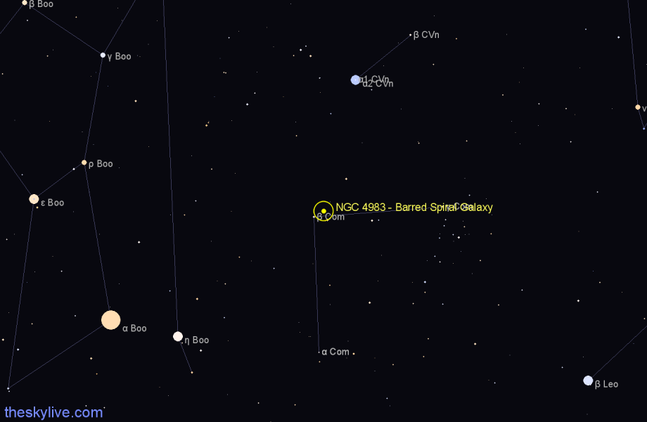 Finder chart NGC 4983 - Barred Spiral Galaxy in Coma Berenices star