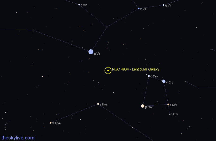 Finder chart NGC 4984 - Lenticular Galaxy in Virgo star