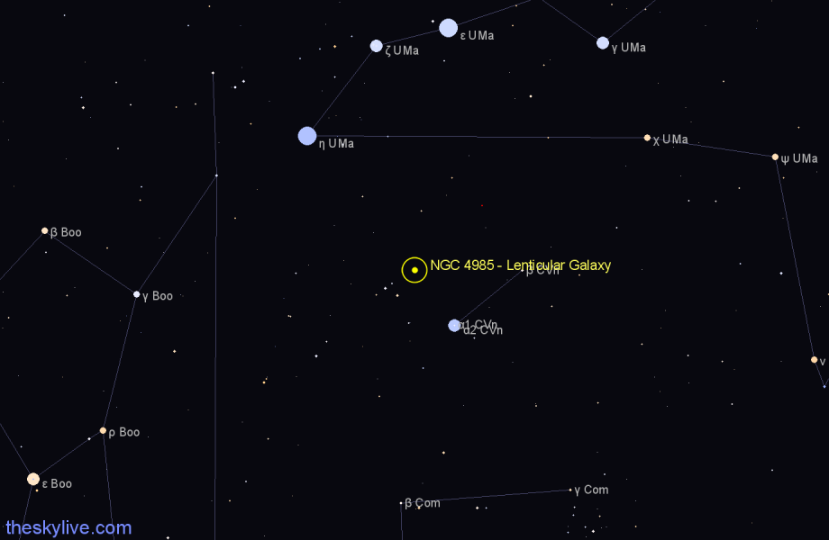 Finder chart NGC 4985 - Lenticular Galaxy in Canes Venatici star