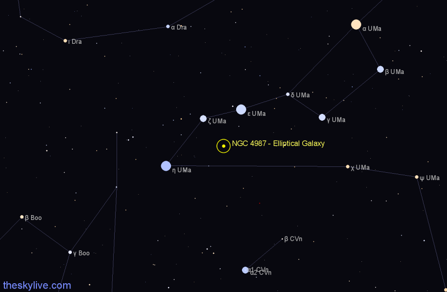 Finder chart NGC 4987 - Elliptical Galaxy in Canes Venatici star