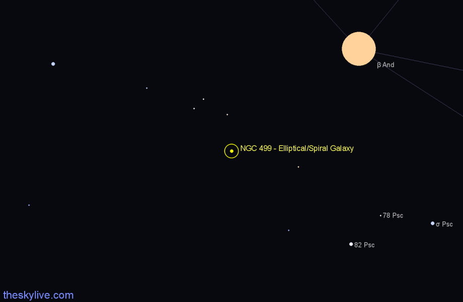 Finder chart NGC 499 - Elliptical/Spiral Galaxy in Pisces star