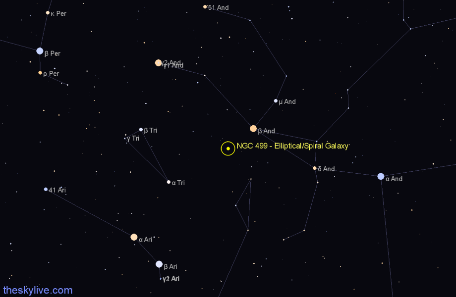 Finder chart NGC 499 - Elliptical/Spiral Galaxy in Pisces star