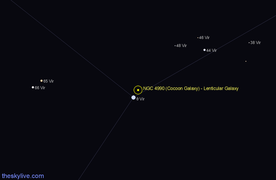 Finder chart NGC 4990 (Cocoon Galaxy) - Lenticular Galaxy in Virgo star