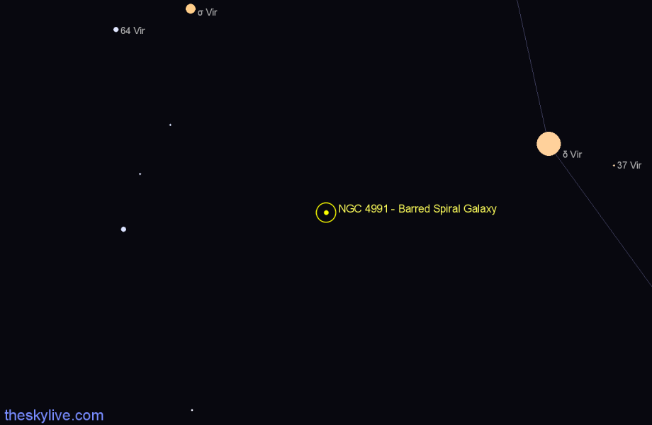 Finder chart NGC 4991 - Barred Spiral Galaxy in Virgo star