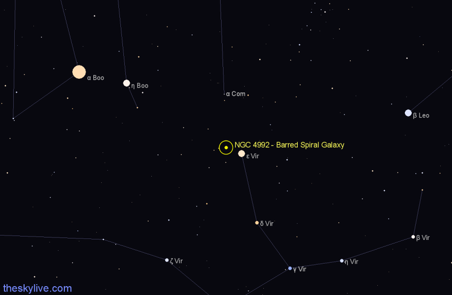 Finder chart NGC 4992 - Barred Spiral Galaxy in Virgo star