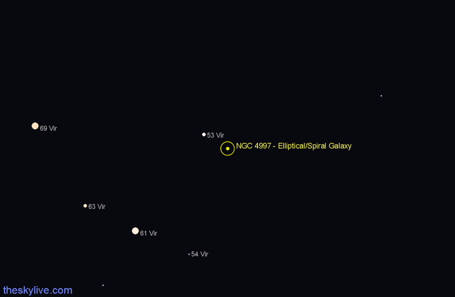 Finder chart NGC 4997 - Elliptical/Spiral Galaxy in Virgo star